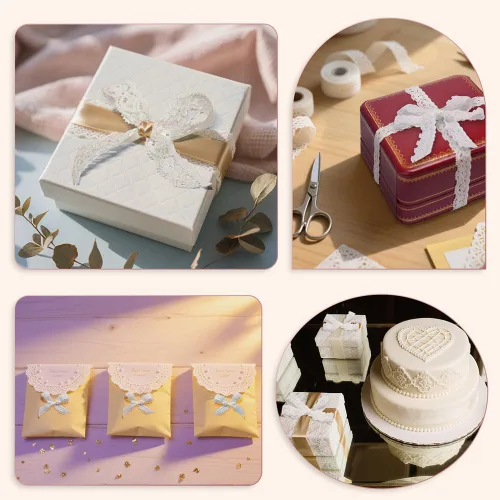 Miniatura 4 de Cinta de encaje blanco de 30 yardas, ribete de encaje elástico estrecho de 0.6 pulgadas, ribete elegante para manualidades, envoltura de regalos