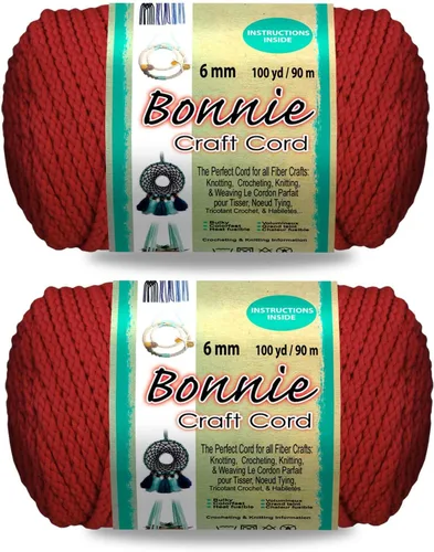 Pepperell Bonnie Cordón de macramé trenzado | 6mm x 100 yardas Rojo (Paquete de 2 valores) | Cordón de polipropileno trenzado para manualidades DIY,