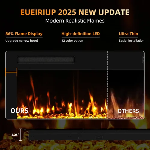 Miniatura 2 de Chimenea Eléctrica Empotrada y de Montaje en Pared Mejorada 2025 de 72", Chimeneas de Fuego Beleze Ultra Delgadas y Estrechas con Control Remoto