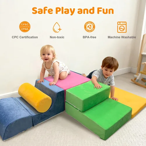 Miniatura 6 de EOSAU Juguetes de escalada para niños pequeños en interiores, juego de 6 bloques de escalada de espuma para bebés, juguetes de escalada suaves