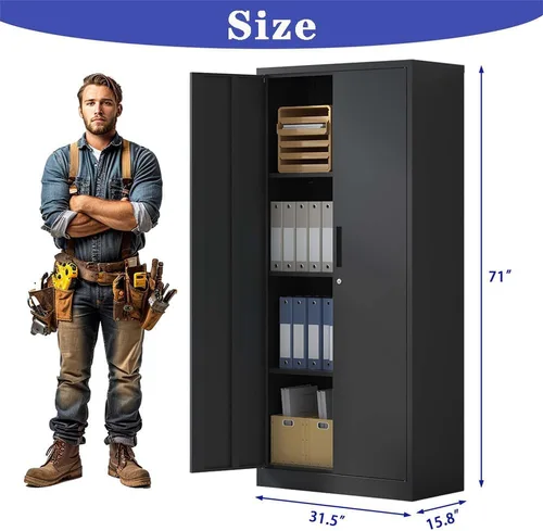Miniatura 3 de Gabinete de almacenamiento de metal con cerradura, armario de almacenamiento de metal con bloqueo de 69 pulgadas con 3 estantes ajustables, gabinete