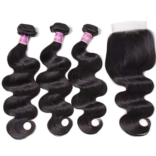 Miniatura 31 de UNice 4 manojos de cabello humano brasileño ondulado, 100% real, sin procesar, extensiones de cabello humano virgen, color negro natural, 20, 22