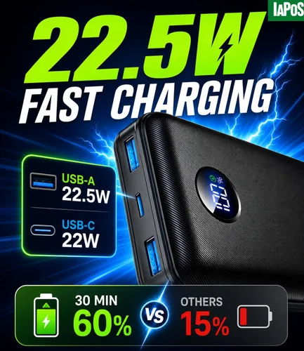 Miniatura 3 de Cargador portátil de batería de 60,000 mAh, cargador de teléfono de carga rápida de 22.5 W, cable USB-C/iOS/Micro-USB, Powerbank para iPhone 17 16