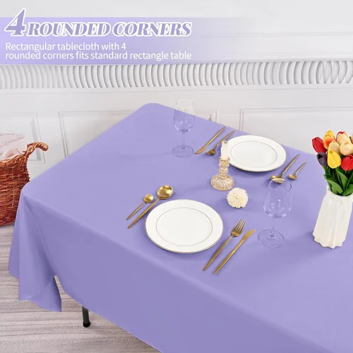 Miniatura 4 de fani Paquete de 12 manteles rectangulares de poliéster lavanda de 60 x 102 pulgadas para mesas rectangulares de 6 pies, mantel de tela lavable