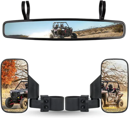 RANSOTO Espejo retrovisor lateral UTV y espejo central para barra antivuelco de 1.75 a 2 pulgadas compatible con Polaris RZR 900 1000 Turbo PRO XP,