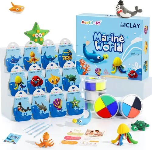 Miniatura 11 de Kit de arcilla seca al aire – tema de animales, arcilla para modelar para niños, arcilla mágica modelo de bricolaje con herramientas de escultura