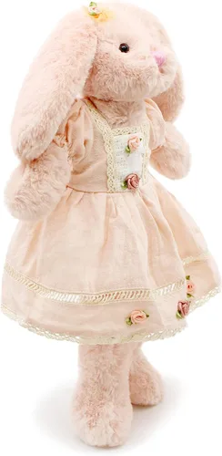 Miniatura 3 de Oitscute Pequeño y suave conejo de peluche de 15 pulgadas, juguete para bebés y niñas (conejo rosa con vestido vintage rosa)