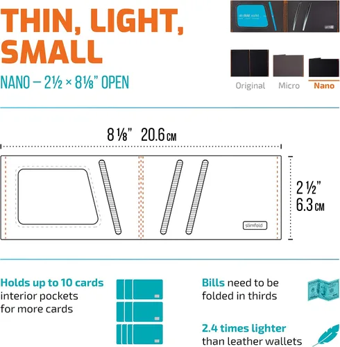Miniatura 3 de SlimFold Cartera minimalista - Opción RFID - Delgada, duradera e impermeable garantizada - Fabricado en Estados Unidos - Tamaño NANO, Negro