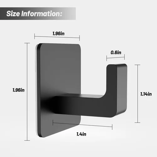 Miniatura 4 de Ganchos de toalla para adhesivo de baño, paquete de 4 ganchos de baño negro mate para toallas, gancho de toalla resistente a la corrosión, ganchos