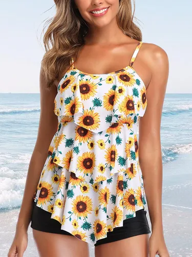 Miniatura 4 de Summer Mae Traje de baño tankini de 2 piezas con volantes y pantalones cortos para mujer
