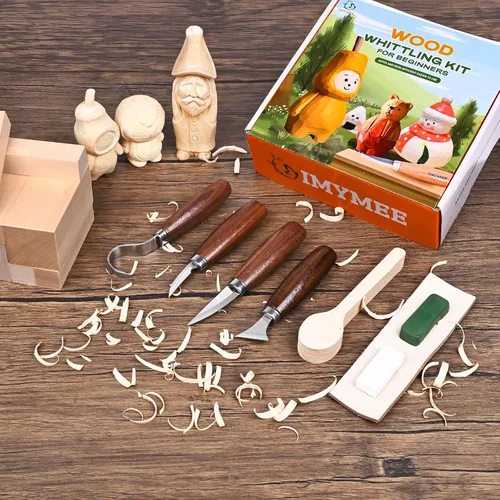 Miniatura 6 de IMYMEE Kit de Tallado de Madera para Principiantes - Juego Completo de Tallado con 4 Cuchillos de Tallado de Madera y 8 Bloques de Madera de Tilo