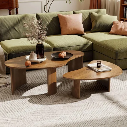 Miniatura 15 de Hyfirm - Mesa de café moderna de madera negra de 47.25 pulgadas para la sala de estar, mesa central resistente con tapa irregular de mango y patas