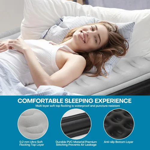 Miniatura 4 de Panana Colchón de aire Queen con bomba eléctrica incorporada, altura de 18.5" Cama de aire hinchable cómoda para invitados con parte superior