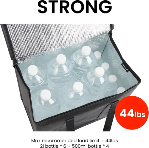 Miniatura 62 de NZ home Bolsa térmica XXL aislada y calentador de alimentos para entrega y compras de comestibles con parte superior con cremallera, color negro