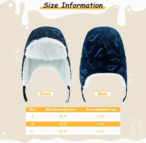 Miniatura 3 de POXIMI Gorro de trampero para bebé, gorro de invierno para niños, resistente al viento, gorro de nieve para niñas, cálido con orejeras con forro
