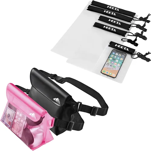 HEETA Paquete de 2 bolsas impermeables con correa para la cintura, bolsa seca táctil transparente con 5 bolsas secas transparentes impermeables