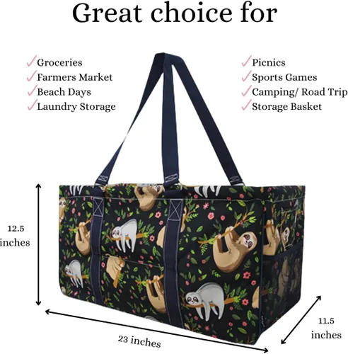 Miniatura 376 de NGIL Bolsa de comestibles reutilizable extra grande plegable de gran tamaño para comestibles, almacenamiento, picnic, playa, Bronco-negro occidental