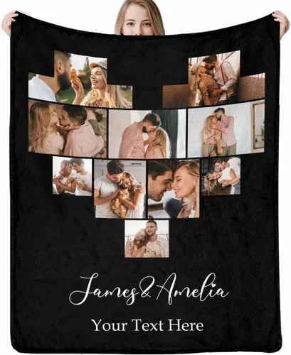 Miniatura 10 de D-Story Manta personalizada con fotos con cualquier texto - Mantas con imágenes personalizadas para Navidad, cumpleaños, regalos para parejas
