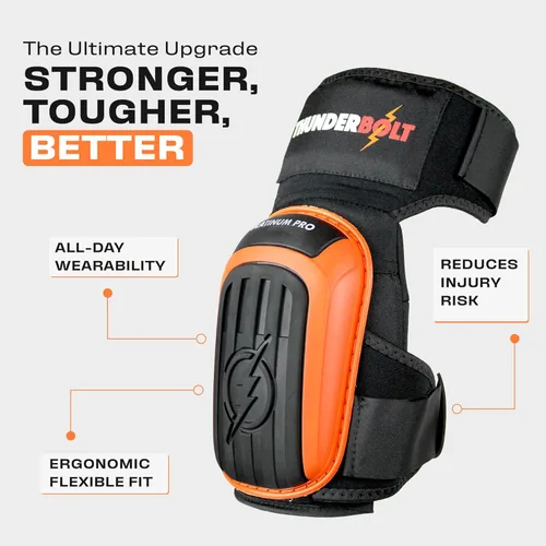 Miniatura 3 de Rodilleras Thunderbolt de trabajo, para construcción, colocación de pisos, limpieza de jardines, doble cojín de espuma de gel y correas NARANJA