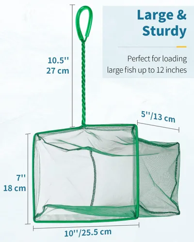 Miniatura 2 de Pawfly Red para peces de acuario con mango de metal trenzado, red cuadrada con malla fina suave de lodos de residuos de alimentos, red de limpieza