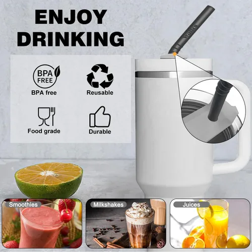 Miniatura 3 de Walfos Pajitas de silicona reutilizables, de 10.5 pulgadas, flexibles, flexibles, para batidos, vasos de 20 y 30 onzas, sin BPA