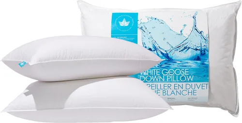 Canadian Down & Feather Co. - Paquete de 2 almohadas de plumón de ganso blanco de soporte medio, tamaño estándar, carcasa de 260 hilos, 100%