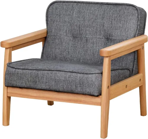 Miniatura 7 de Sofá para niños, sillón tapizado con estructura de madera maciza y tela de lino para regalo para niños (gris oscuro, gris claro) (gris oscuro)