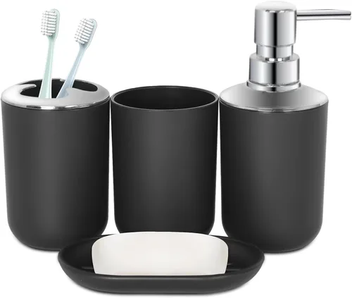 Miniatura 9 de Juego de 2 accesorios de baño rosa, accesorios de baño rosas, dispensador de jabón de plástico y soporte para cepillo de dientes, decoración de baño