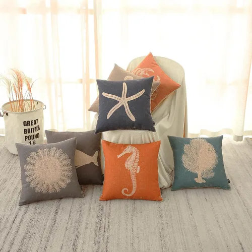 Miniatura 3 de TRENDIN PL732TR - Funda de almohada cuadrada de lino con estrellas de mar de 18 x 18 pulgadas, decoración costera retro, para sofá o cama