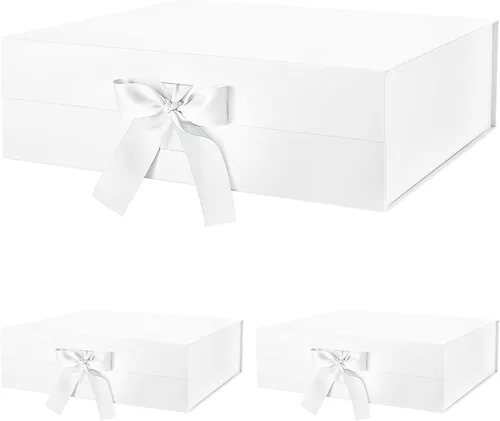 Miniatura 52 de BLK&WH Caja de regalo de 9 x 6.5 x 3.8 pulgadas, caja de regalo negra, caja de padrino, caja plegable con tapa de cierre magnético para embalaje