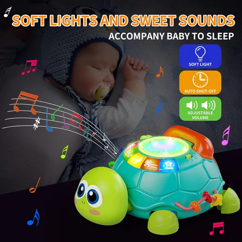 Miniatura 6 de Letapapa Juguetes para bebés de 6 a 12 meses, juguete para tiempo boca abajo de 12 a 18 meses, juguetes musicales de tortuga que gatea con luz
