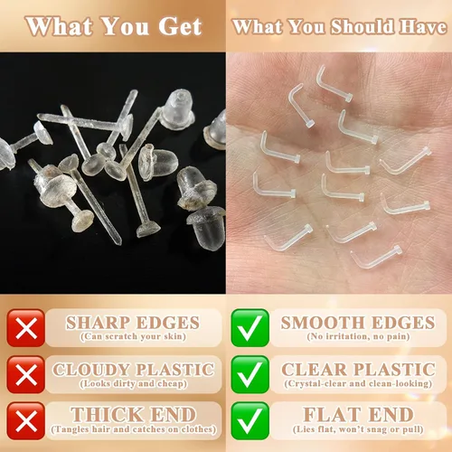 Miniatura 7 de Juego de 12 aretes de nariz transparentes para el trabajo, para mujeres y hombres, 12 piezas de 18G 20G Bioflex de plástico en forma de L, retenedor