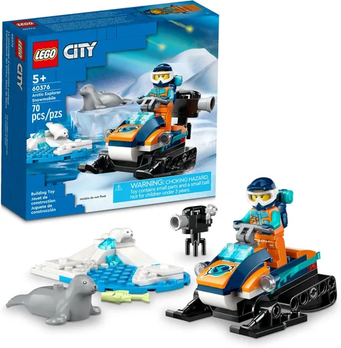 LEGO City Explorador del Ártico Moto de Nieve 60376 Set de Juguete de Construcción, Set de Juego de Moto de Nieve con Minifiguras y 2 Figuras de