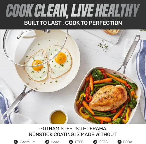 Miniatura 4 de GOTHAM STEEL - Juego de 20 piezas de utensilios de cocina de cerámica antiadherente, juego de ollas y sartenes de cerámica sin adherencia