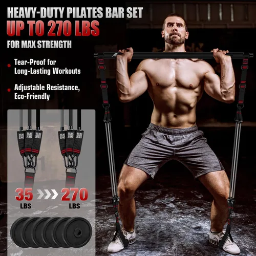 Miniatura 5 de Kit de barra de pilates HPYGN con bandas de resistencia, equipo de entrenamiento de pilates multifuncional de alta resistencia para entrenamiento