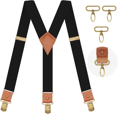 Miniatura 7 de MENDENG Tirantes de gancho giratorio de bronce vintage con 4 tirantes ajustables para hombre