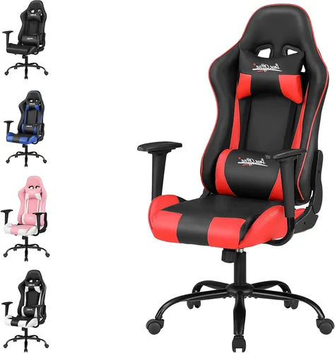 Miniatura 9 de Silla para videojuegos, silla de videojuegos, silla de juegos de computadora barata, silla de juegos de piel sintética, respaldo alto, silla Negro