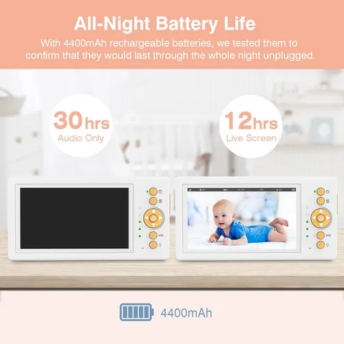 Miniatura 4 de Monitor de bebé sin WiFi, monitor de bebé de 5 pulgadas 720P HD con cámara y audio con batería de 30 horas de duración, monitor de cámara para bebé