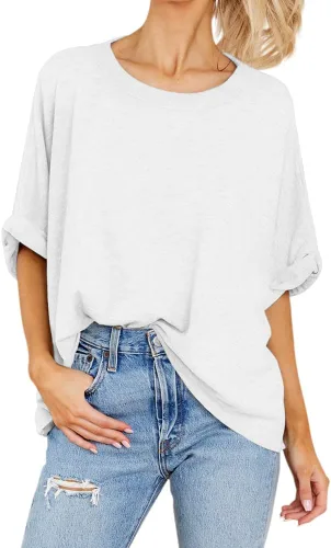 Miniatura 3 de Camiseta de manga corta para mujer, de gran tamaño, cuello redondo, holgada, casual, para verano