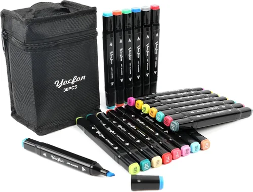 Marcadores de alcohol de 30 colores, dibujo de doble punta, juego de marcadores de arte para adultos, ilustración de boceto para colorear, cincel y