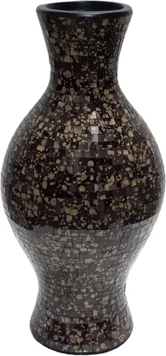 Jarrón de mosaico de 24 pulgadas, cilindro alto hecho de terracota con piezas de mosaico de vidrio negro y gris, pieza decorativa hecha a mano para