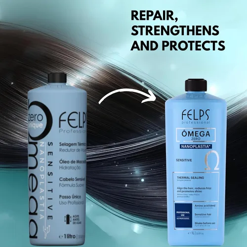 Miniatura 5 de Felps Professional Omega Sensitive - Nanoplastia única de sellado térmico, queratina brasileña, tratamiento alisador y alisador del cabello, sin