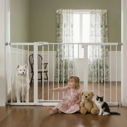 Miniatura 18 de Mumeasy Puerta de bebé extra ancha de 29.7 a 57 pulgadas, puerta grande para perros con cierre automático para puertas, puerta de seguridad