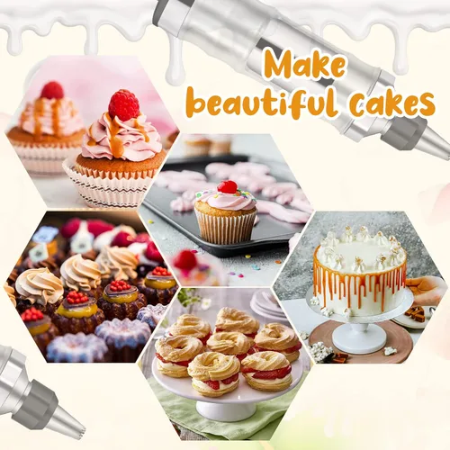 Miniatura 3 de Juego de jeringas para decoración de postres, kit de tuberías de glaseado, herramienta de decoración de pasteles de acero inoxidable, 6 boquillas