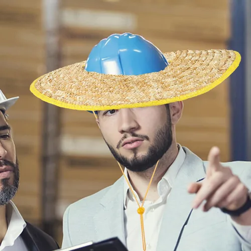 Miniatura 5 de UKCOCO Capucha de protección solar, sombrero duro de paja de trigo, transpirable y ligero, ideal para trabajadores de la construcción, trabajo