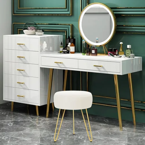 Miniatura 2 de GERANT Taburetes de tocador multifuncionales – Taburete otomano redondo de terciopelo moderno – Taburete tapizado – Taburete de mesa auxiliar