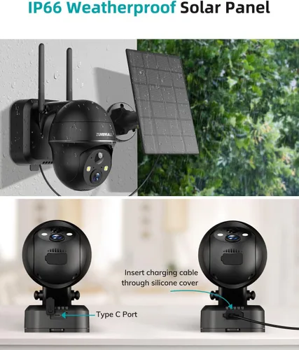 Miniatura 4 de ZUMIMALL Panel solar de 3 W para cámara de exterior inalámbrica, X2/X1/F5, panel solar impermeable IP66 con cable de carga tipo C de 10 pies, fuente