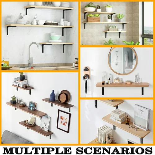 Miniatura 6 de Alise Soportes de estante flotantes, soportes en L negro mate para estantes, soporte de pared resistente, soportes de esquina de unión para soporte