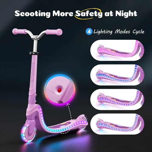 Miniatura 3 de Patinete de 2 ruedas, scooter para niños con ruedas y cubierta iluminadas, altura ajustable, 2 ruedas para niños de 5 a 7 años, scooters para niños