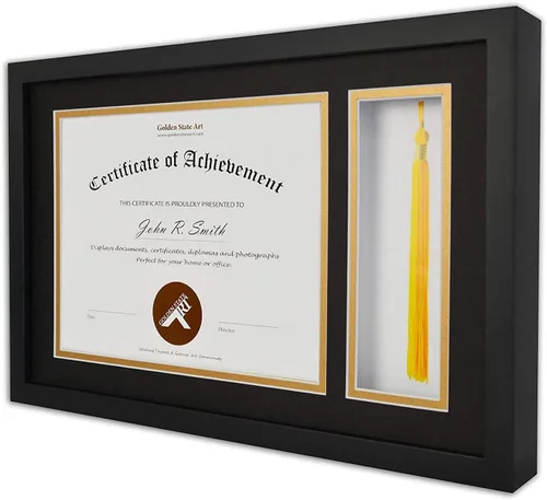 Miniatura 2 de Golden State Art, Marco de diploma negro de 11 x 17.5 pulgadas con soporte de borla para diploma de 8.5 x 11 pulgadas y marco de borlas, caja